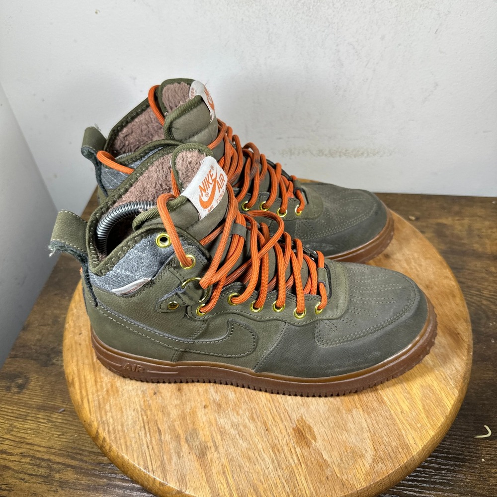 Nike Air Force 1 Duckboot Dark Loden Green Orange 444745-300 Mens 8 Winter Boots